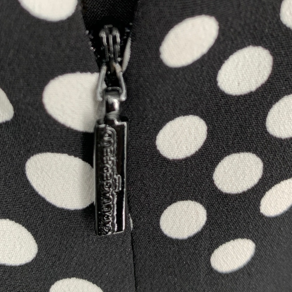 Karl Lagerfeld Paris Black White Polka Dot Tie Neck Dress Lined Size 12 - Picture 6 of 8